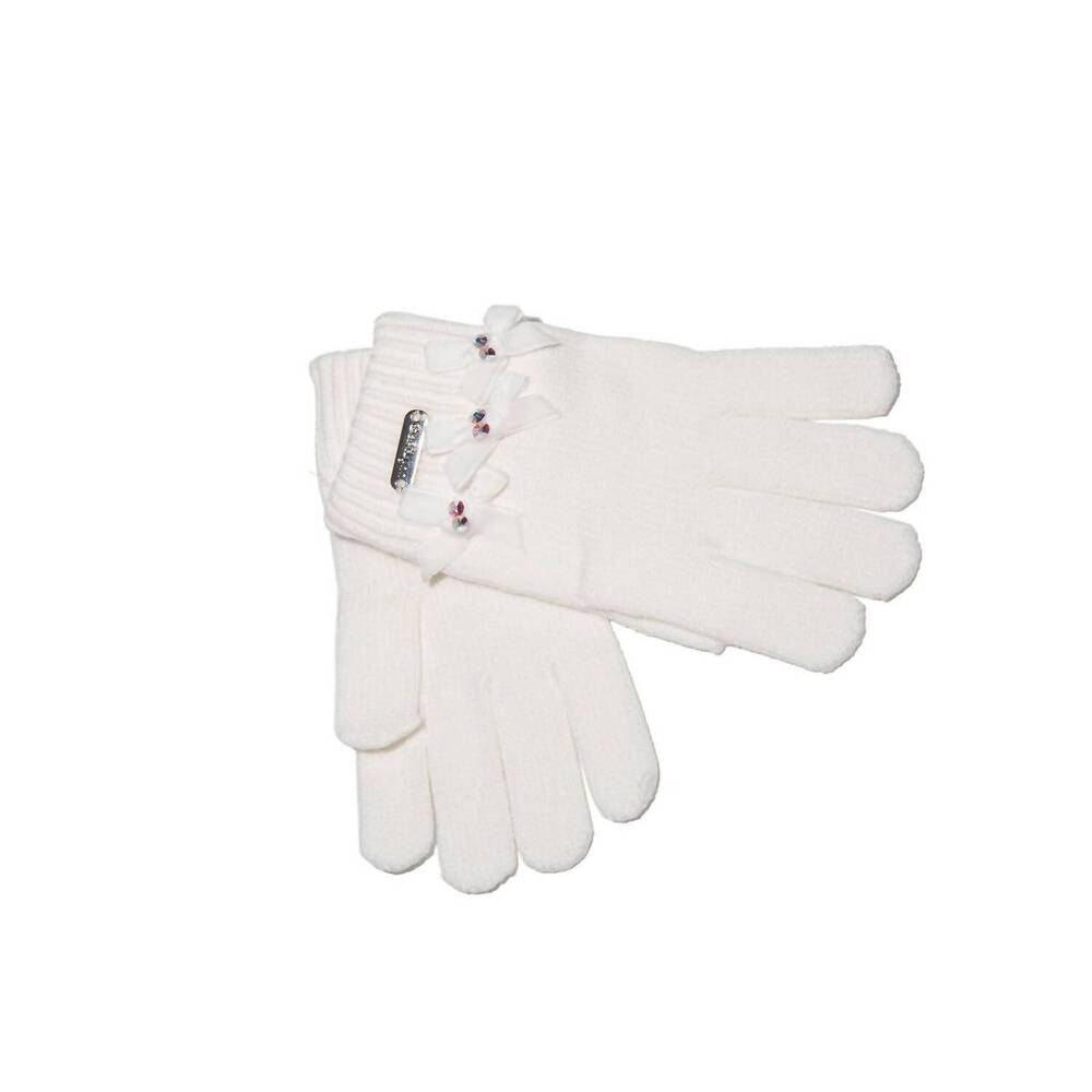 NEW BARI LYNN kid's velour bows winter gloves in ivory